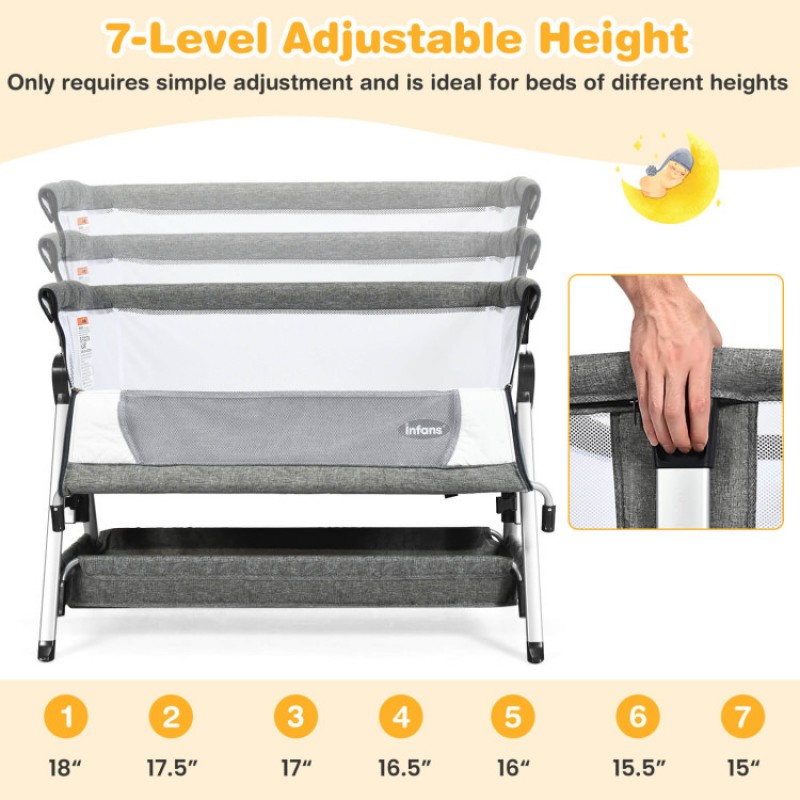 Adjustable Baby Bedside Crib with Large Storage SteAnny Baby Shop